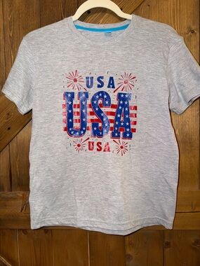 Kids USA Graphic Crewneck T‑Shirt - Light Gray Size 160